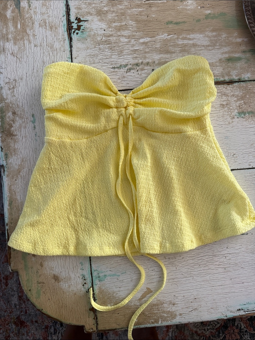 Yellow Strapless Tie-Front Smocked Tube Top